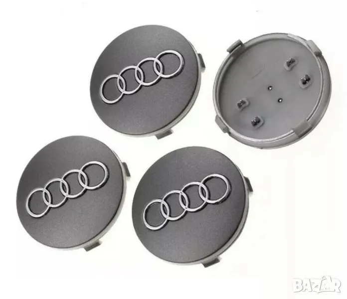 Комплект 4 капачки за джанти Audi 60мм – Сиви с хромирано лого, снимка 1