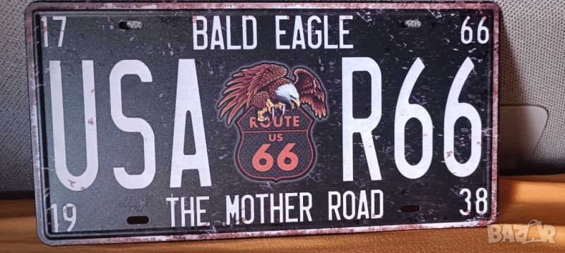 ROUTE 66-Bald Road 1766-The Mother Road 1938-метална табела -тип регистрационен номер, снимка 1