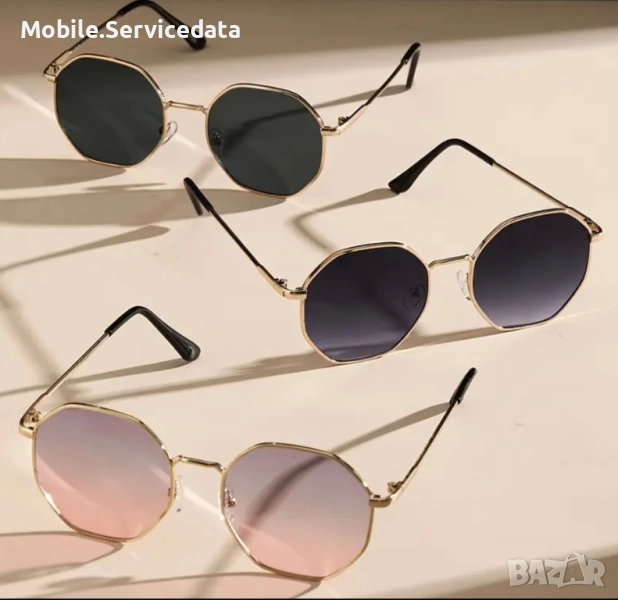 Дамски осмоъгълни големи хипи слънчеви очила с метална рамка, снимка 1