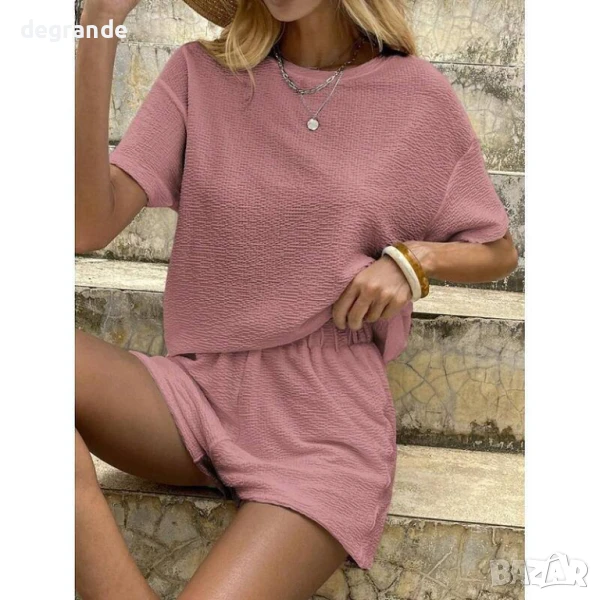 Дамски ежедневен розов комлект в Розово и Зелено, снимка 1