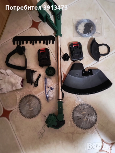 Чисто нов безжичен тример за трева с 2 батерии и зарядно, снимка 1