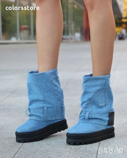 Боти на платформа - син деним - BP23 , снимка 1
