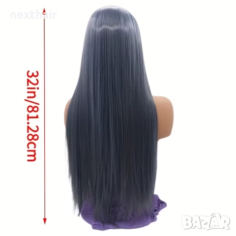 Модерна синьо-сива права перука - 80 см с лейс фронт 13×4, снимка 2 - Аксесоари за коса - 52729781