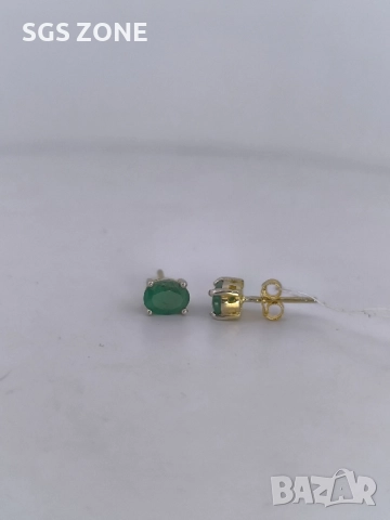 СРЕБЪРНИ ОБЕЦИ СЪС СМАРАГД В ЗЛАТНО ПОКРИТИЯ, снимка 2 - Обеци - 52403161