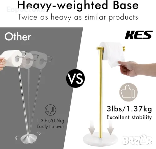 KES BPH284S1-BZ Стоящ държач за тоалетна ролка Неръждаема стомана SUS304 Мраморна основа, полирано, снимка 4 - Други стоки за дома - 48922419