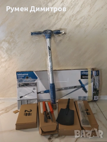 е пневматичен инструмент Scheppach AERO 2 SPADE, който представлява комплект 5-в-1 за градинарство и