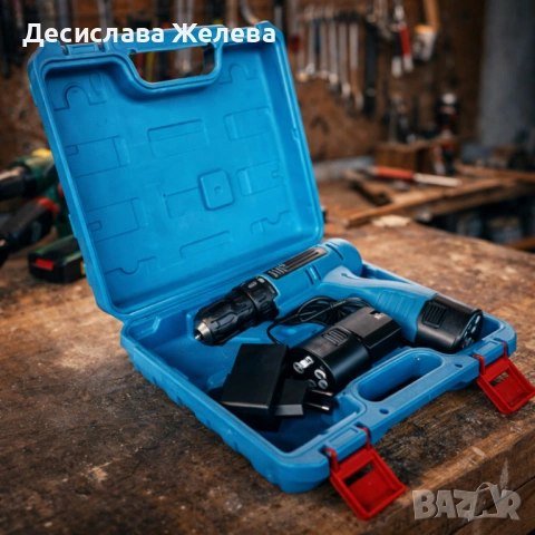 Комплект безжичен винтоверт с Led осветление, 2 батерии и куфар - всичко под ръка, снимка 2 - Винтоверти - 53663843
