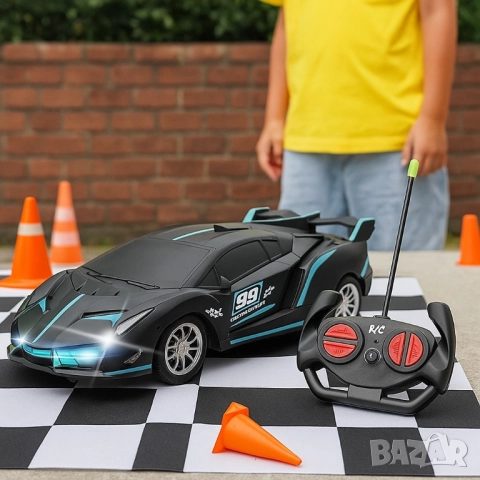 Високоскоростна дрифт кола с дистанционно управление – състезателна играчка с LED светлини и устойчи, снимка 4 - Коли, камиони, мотори, писти - 52032385