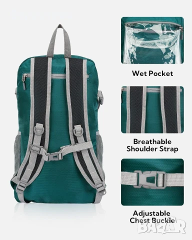 WATERFLY 30 литра Лека раница за през деня с мокро отделение, ултралека сгъваема, трекинг раница, снимка 8 - Спортна екипировка - 50704140