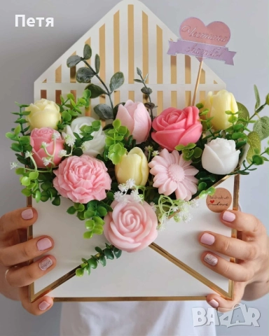 Букет сапунени цветя в плик, снимка 5 - Декорация за дома - 51792636