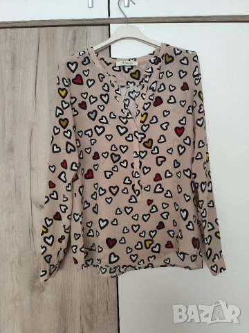 100% коприна блуза на сърца размер Хс-С , снимка 2 - Блузи с дълъг ръкав и пуловери - 53579042