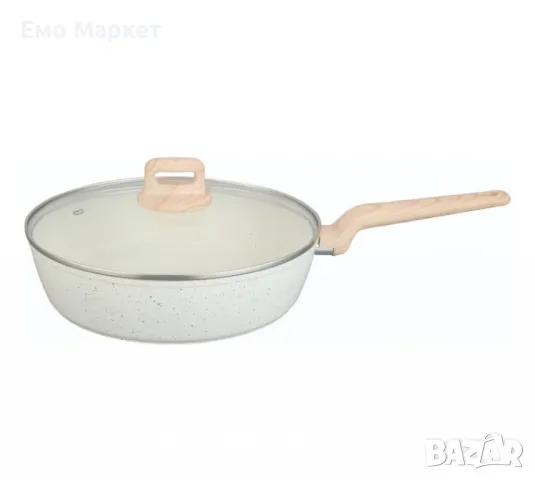 Тиган с капак Voltz Nice, Дълбок, Кован алуминий, Мраморно покр., Индукция, Кремав меланж, снимка 3 - Съдове за готвене - 50176633