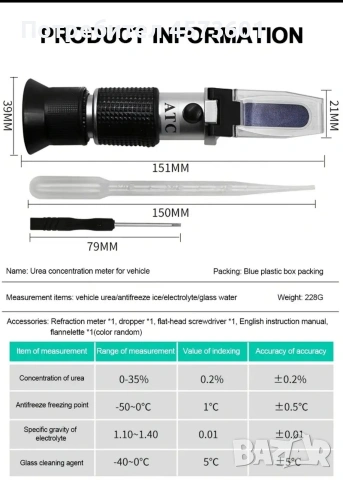 Автомобилен рефратометър 4 в 1. , снимка 5 - Аксесоари и консумативи - 54090882