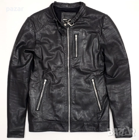 JACK & JONES Мъжко Кожено Яке Рокерско Мото Естествена Кожа Като Ново S