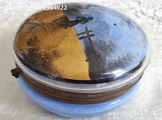 Антична синя стъклена ръчно рисувана чиния за дрънкулки Ormolu Fixings, снимка 2 - Антикварни и старинни предмети - 53441839