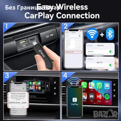 Нов Адаптер за безжичен CarPlay, 5GHz Bluetooth, Plug & Play за кола , снимка 2 - Друга електроника - 47618290