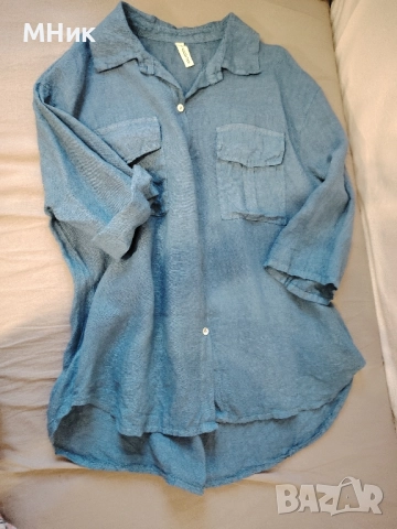 Дамска риза, лен, тъмно синя
