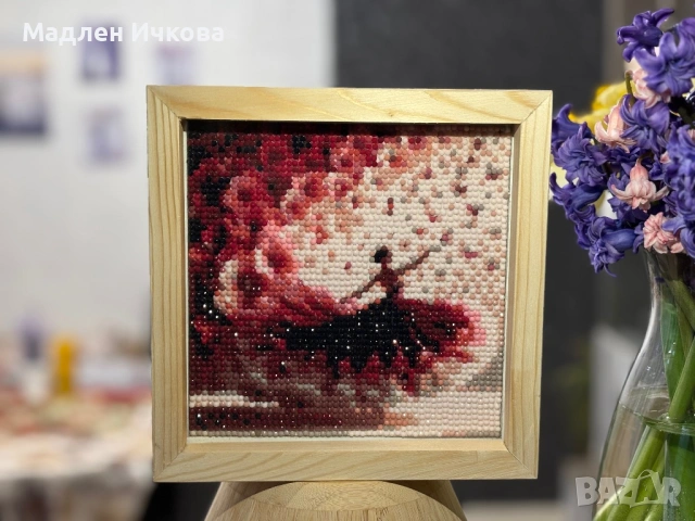 Ръчно изработен Диамантен Гоблен „Огнен танц“ – завършен и рамкиран 💃✨, снимка 2 - Гоблени - 53964766