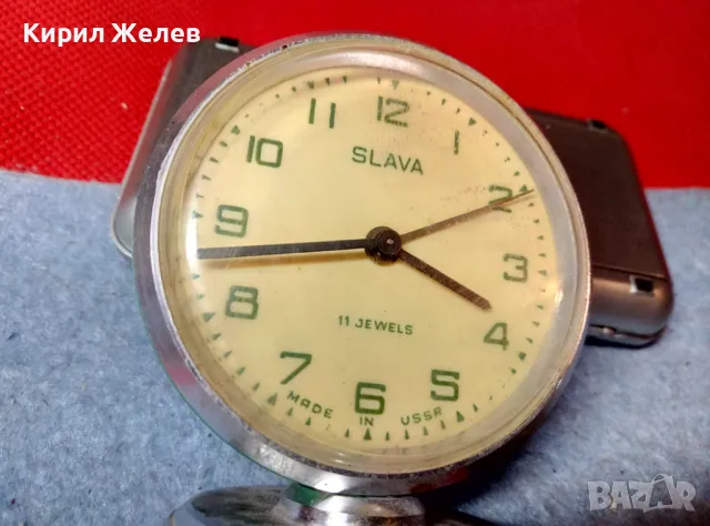 SLAVA 11 JEWELS MADE in USSR Стар КОЛЕКЦИОНЕРСКИ РУСКИ МЕХАНИЧЕН БУДИЛНИК СЛАВА 44055, снимка 2 - Антикварни и старинни предмети - 47685884