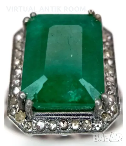 Мъжки пръстен с 9ct.Emerald и 0,90ct.diamond's, снимка 2 - Пръстени - 48746625