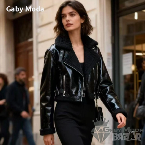 Дамско зимно яке с лъскава кожа в два цвята, снимка 2 - Якета - 52921985