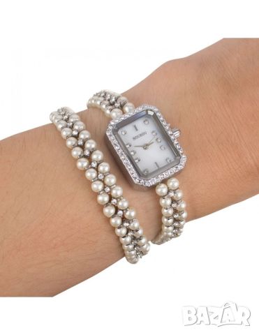 Дамски часовник  комплект с гривна бял/сребрист, снимка 5 - Дамски - 46412629
