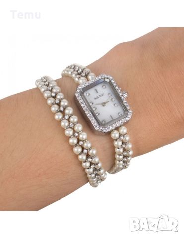 Дамски часовник  комплект с гривна бял/сребрист, снимка 5 - Дамски - 46412629