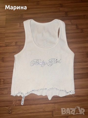 бяла дамска блуза със сребърни кристали