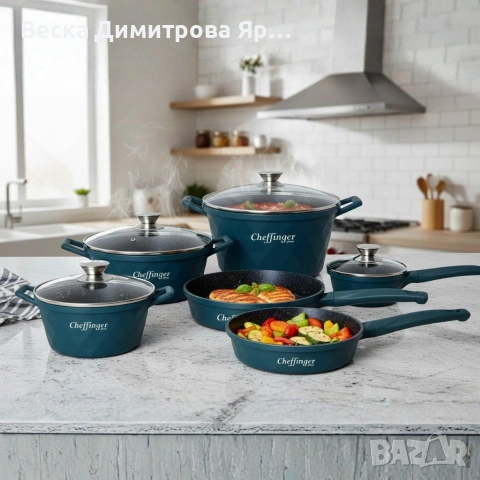 Премиум комплект съдове за готвене 12 части с мраморно покритие Cheffinger, снимка 3 - Съдове за готвене - 53132854
