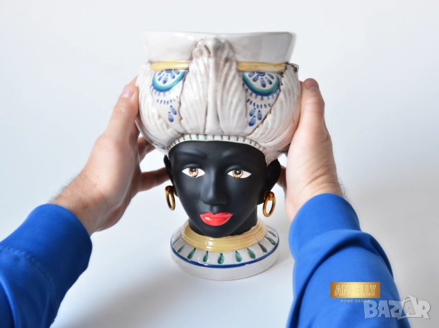 Керамична Саксия / Кашпа за Цветя с Форма на Глава на Африканска Жена / Подарък Декорация за Дома, снимка 9 - Саксии и кашпи - 52417680