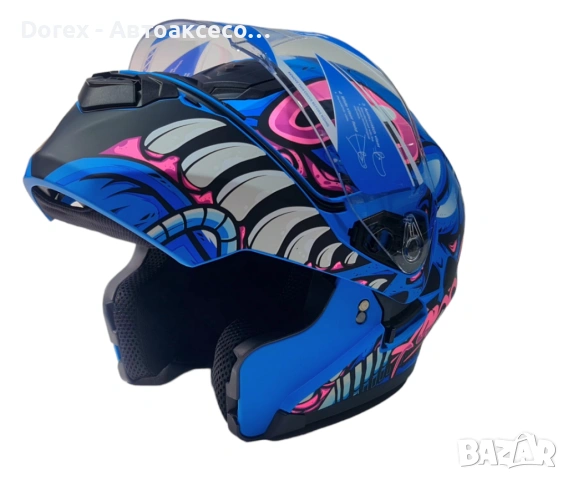 Каска с визьор X-ONE за мотор, скутер, ATV - синя с розово - L, снимка 2 - Аксесоари и консумативи - 54184377