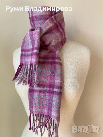 Кариран, лилав мъжки шал Ballantrae от 100 % вълна, снимка 3 - Шалове - 53868897