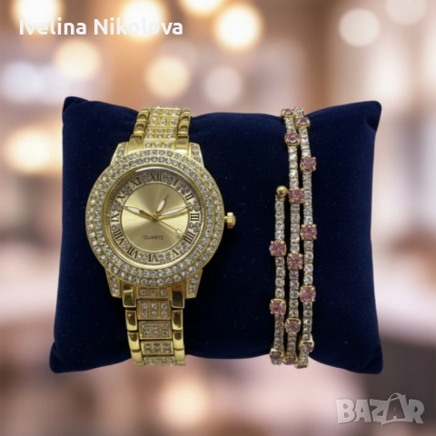 Бляскав дамски комплект часовник и гривна , снимка 2 - Дамски - 51977087