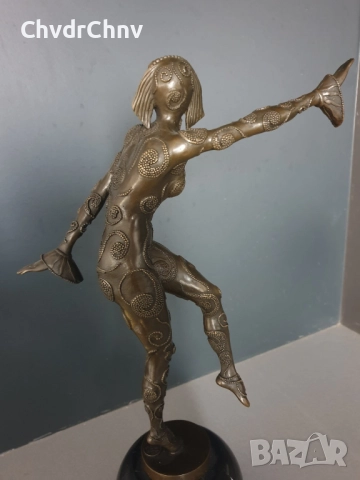 39см-5кг Chiparus статуетка/френска бронзова скулптура/Арт Деко фигура кабаретна танцьорка-балерина, снимка 4 - Статуетки - 52466326