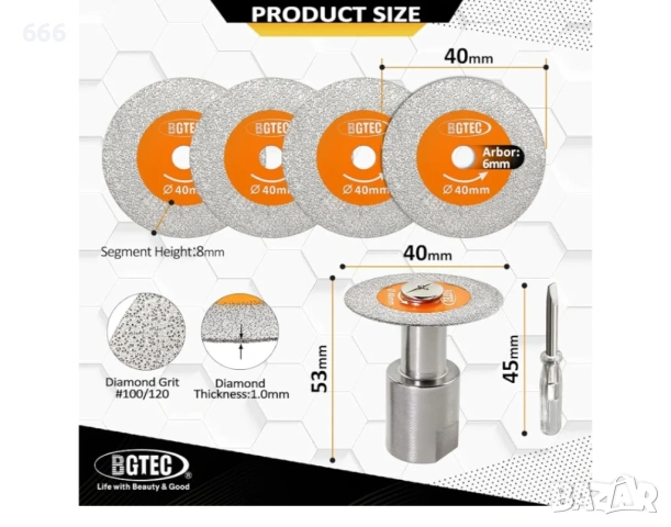 BGTEC Диамантен мини нож за рязане на стъкло - 5 бр. 1 9/16" (40 мм), снимка 6 - Други инструменти - 53446565