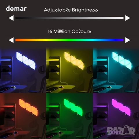 ValueLights Smart RGBIC триъглни панели, DIY LED светлини, 6 броя, снимка 5 - Лед осветление - 46448132
