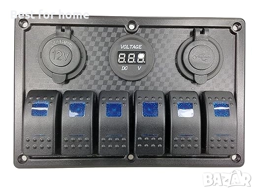 Pactrade Marine, 6-полюсен, син LED панел с лостов превключвател, USB
