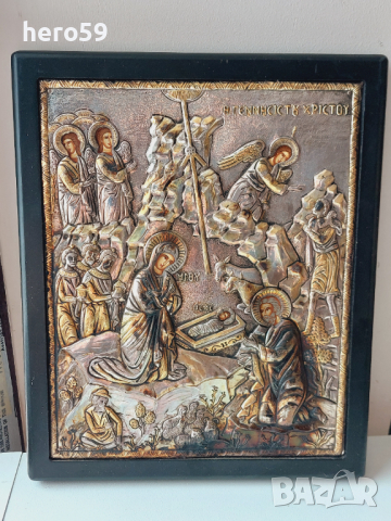 Сребърна икона"Раждането на Христос "сребро 950, снимка 2 - Икони - 44970917