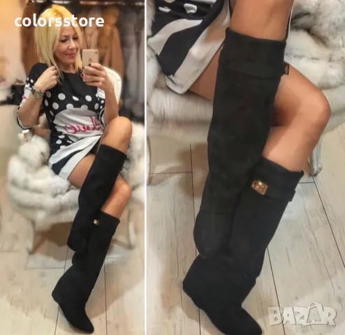 Ботуши на платформа - черен велур - K-40