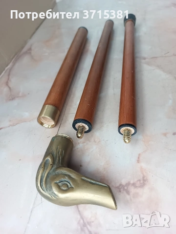 Дървен бастун с бронзова дръжка с тайник, снимка 2 - Колекции - 53210177