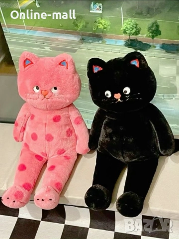 Голяма плюшена Котка- Розоча/Черна, 80см Голямо плюшено Коте