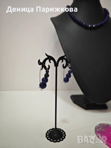 Ръчно изработен комплект бижута с лапис лазули – гривна, колие и обеци , снимка 4 - Бижутерийни комплекти - 52775047