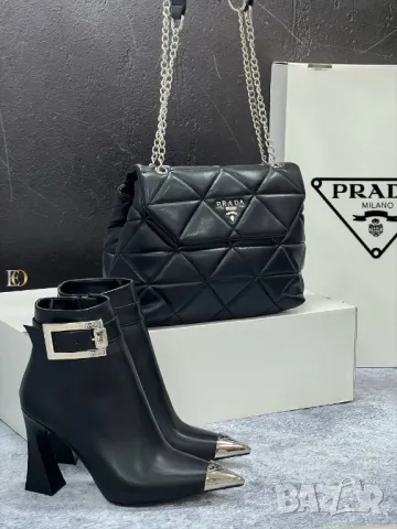 дамски комплект боти на ток и чанта prada , снимка 2 - Чанти - 47240092