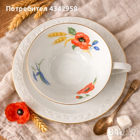 Винтидж порцеланова чаша с чинийка – Bavaria, Германия (1930–1950 г.)  , снимка 3 - Антикварни и старинни предмети - 53830534