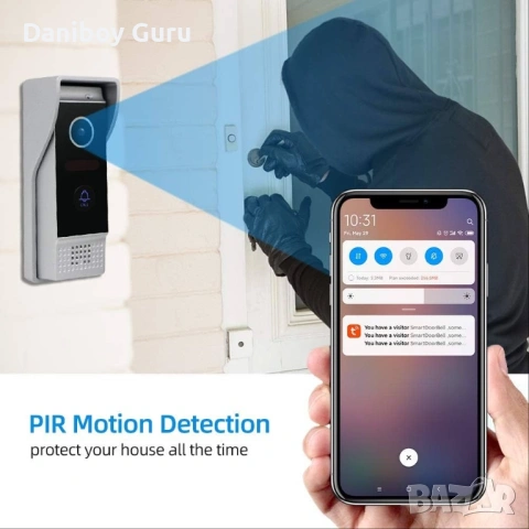 Smart видео домофон система, звънец с камера и 2 монитора, снимка 3 - Други - 53202530