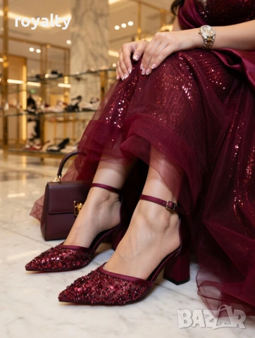 Сандали на ток - бордо сатен, снимка 3 - Сандали - 54029483