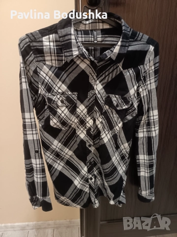 Дамска карирана черна риза