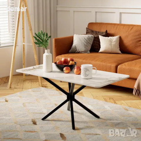 GOLDFAN Модерна правоъгълна масичка за кафе с висок гланц и плот от синтерован камък, снимка 6 - Маси - 50252514