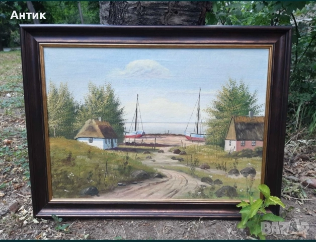 Красива Стара Картина Живопис Маслени Бои на Платно