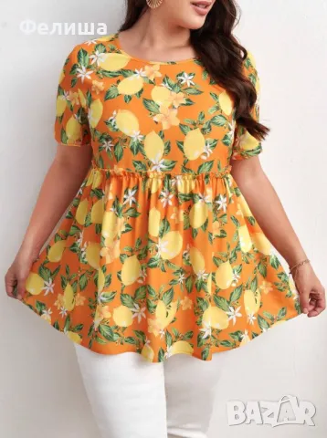 Прекрасна Широко Скроена Блуза / Туника с Жълти Лимони / Италия, снимка 6 - Туники - 50309288